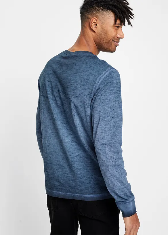 Henley shirt van biologisch katoen in gewassen look, lange mouw, bonprix