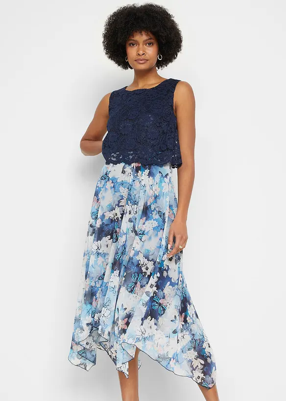 Chiffon jurk met sierlijk kant, bonprix
