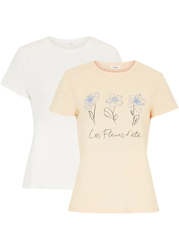 Basic T-shirt met print (set van 2), bonprix
