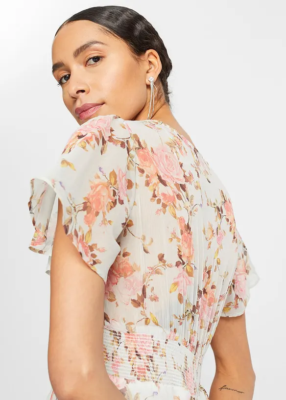 Gebloemde midi jurk met volants, bonprix