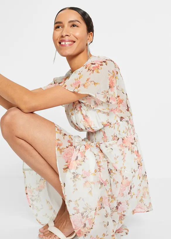 Gebloemde midi jurk met volants, bonprix