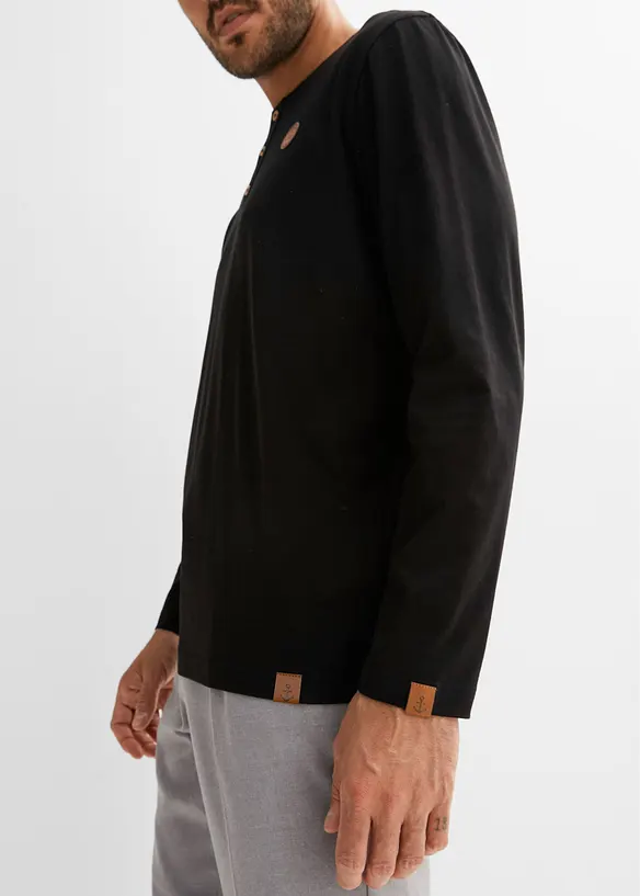 Henley shirt van biologisch katoen (set van 2), lange mouw, bonprix