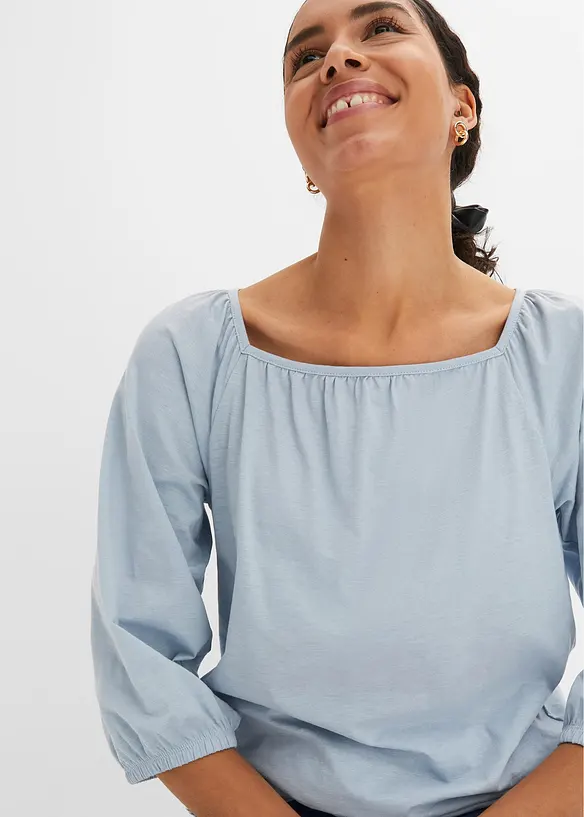 Katoenen shirtblouse met carréhals, halflange mouw, bonprix