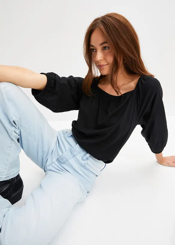 Katoenen shirtblouse met carréhals, halflange mouw, bonprix