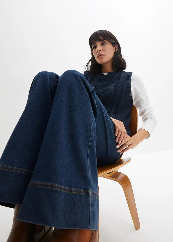 Wide leg comfort stretch jeans, mid waist, bonprix