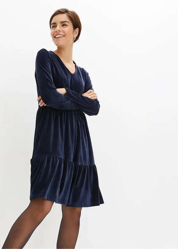 Mini jurk van elastisch fluweel, bonprix