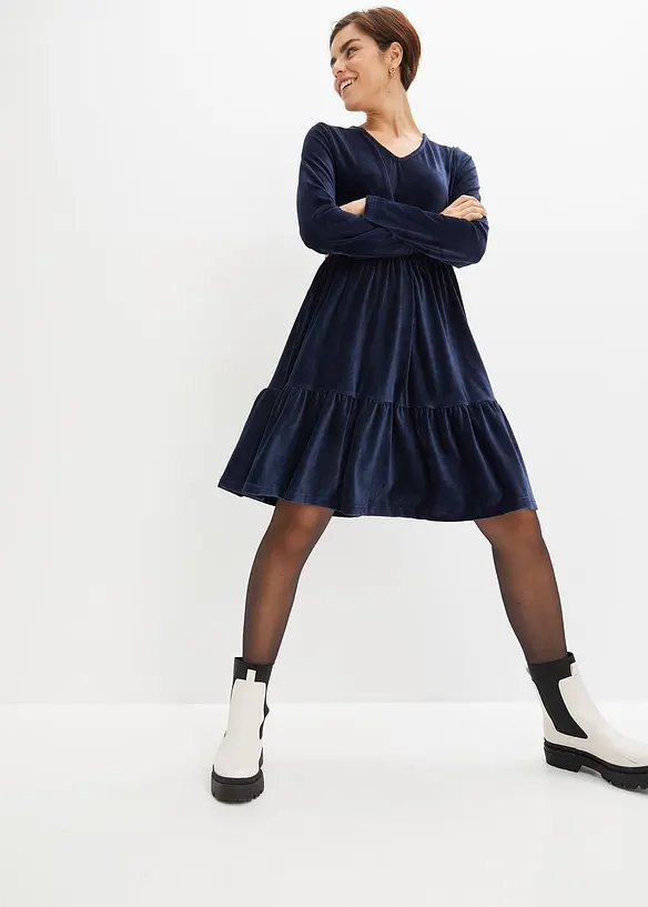 Mini jurk van elastisch fluweel, bonprix