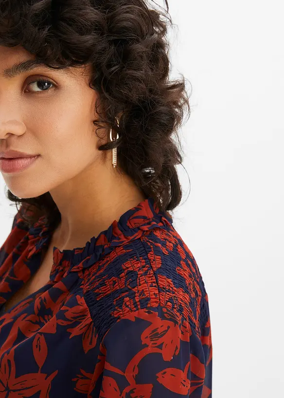 Chiffon blouse met smokwerk, bonprix