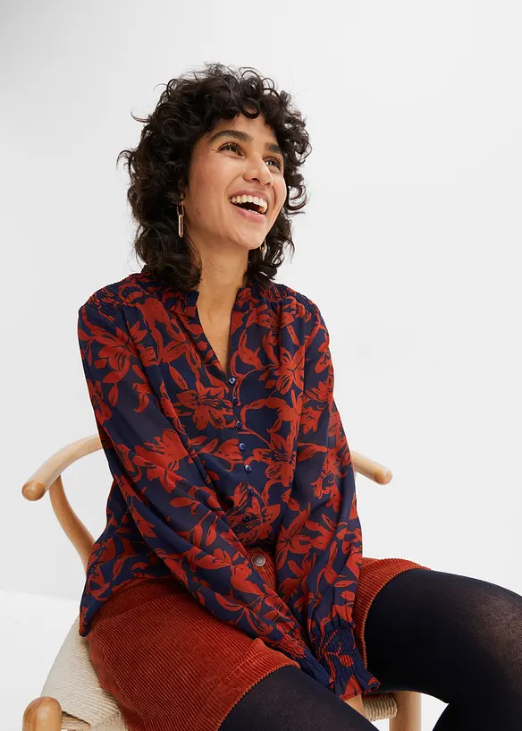 Chiffon blouse met smokwerk, bonprix