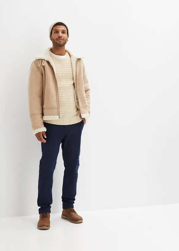 Korte imitatieleren jack met teddy voering, bonprix