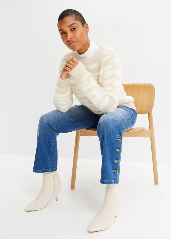 Cropped jeans met sierknopen en biologisch katoen, RAINBOW