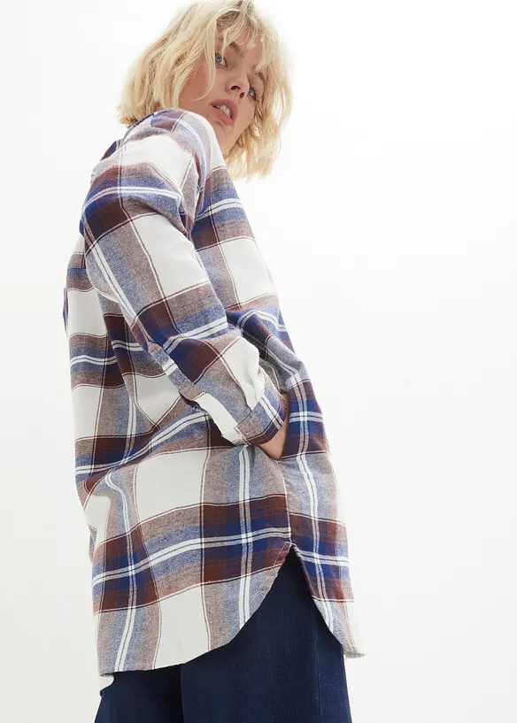 Lange, flanellen overhemdblouse van puur katoen, bonprix