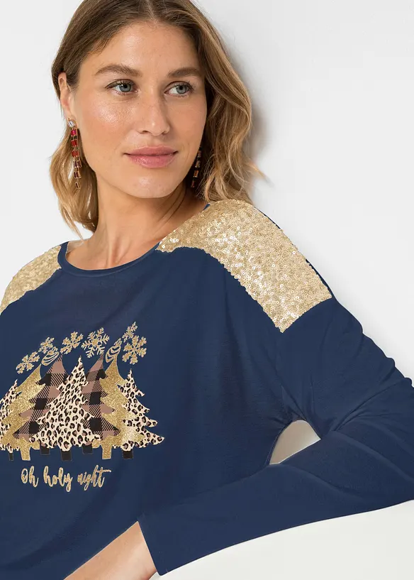Oversized shirt met kerstmotief en pailletten, BODYFLIRT boutique