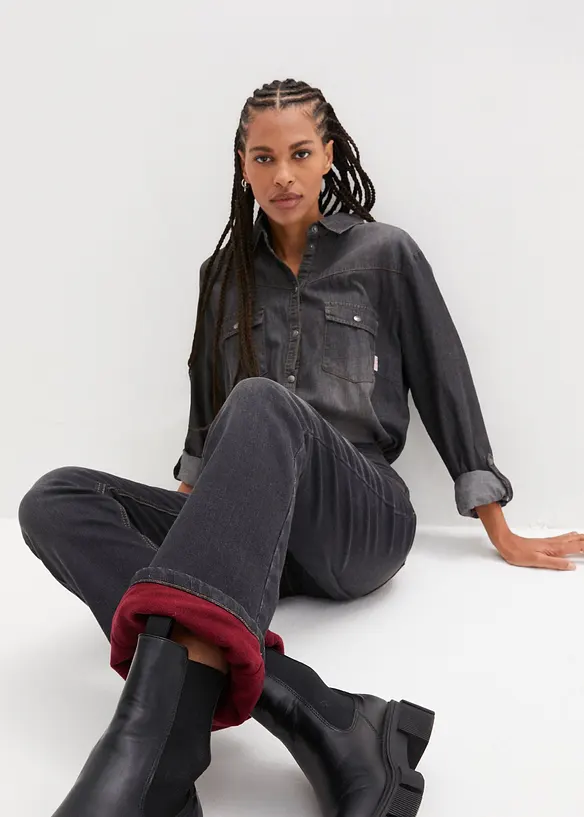 Thermo bootcut jeans, high waist, bonprix