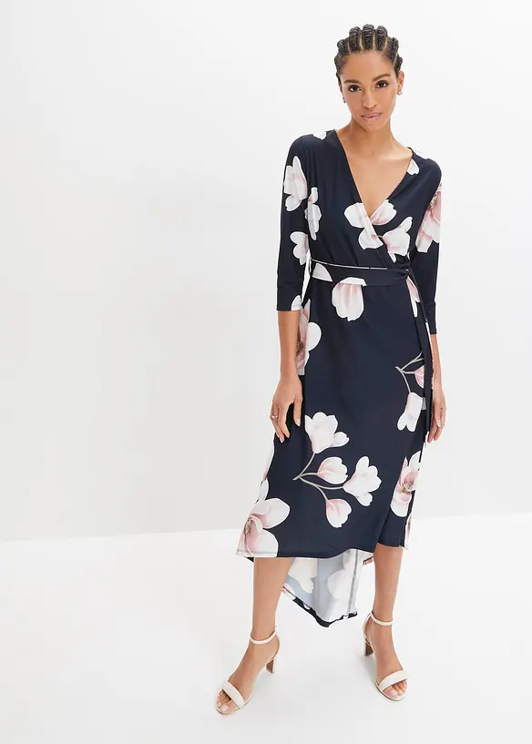 High-low jurk van jersey met strikceintuur, bonprix