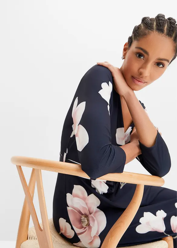 High-low jurk van jersey met strikceintuur, bonprix