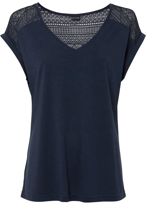 Shirt met kant in een viscosemix, bonprix