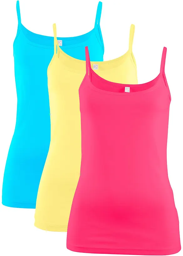 Top met spaghettibandjes van puur katoen (set van 3), bonprix