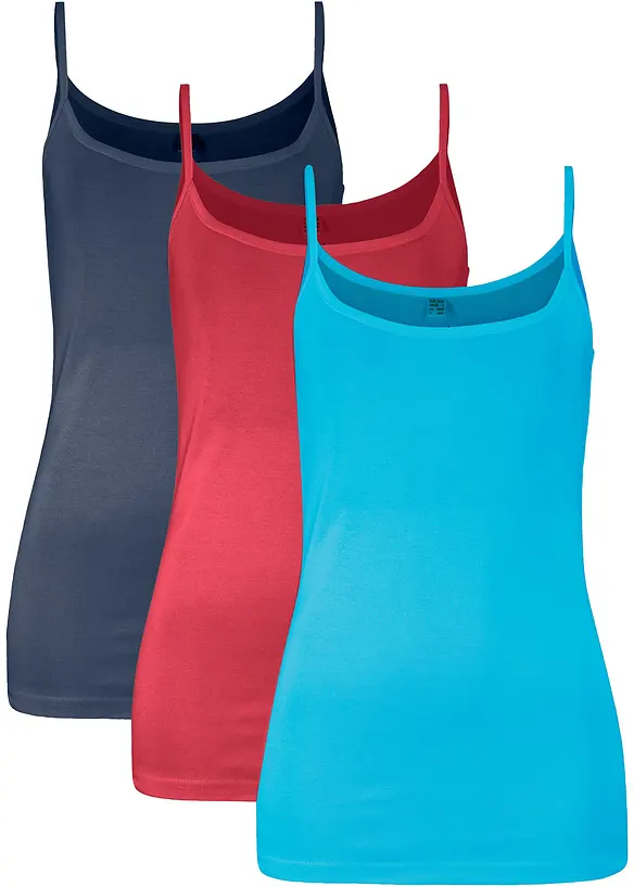 Top met spaghettibandjes van puur katoen (set van 3), bonprix