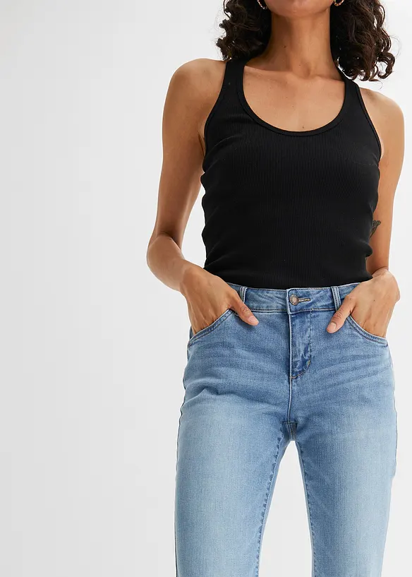 Stretch jeans mid waist, straight, bonprix