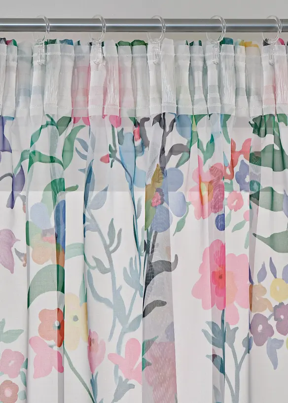 Transparant gordijn met bloemenprint en embrasse (set van 2), bonprix