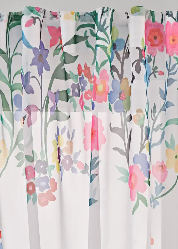 Transparant gordijn met bloemenprint en embrasse (set van 2), bonprix