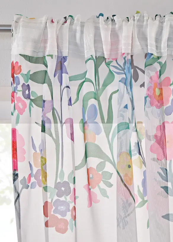 Transparant gordijn met bloemenprint en embrasse (set van 2), bonprix