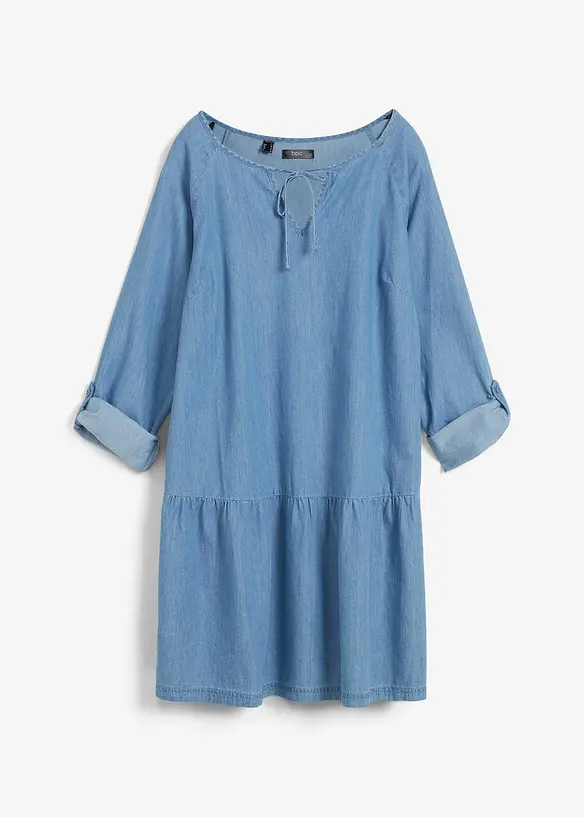 Denim tuniek met volant van biologisch katoen, lange mouw, bonprix