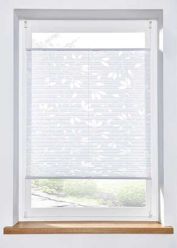 Ausbrenner plisségordijn met bladerprint, bonprix