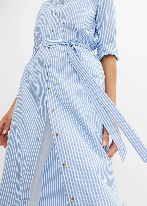 Gestreepte blousejurk met strikceintuur, bonprix