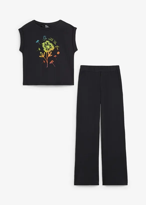 Meisjes T-shirt en flared legging van biologisch katoen (2-dlg. set), bonprix