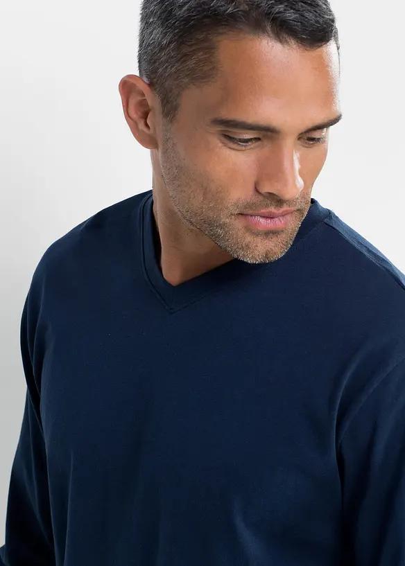 Pyjama met V-hals en lange mouwen, bonprix
