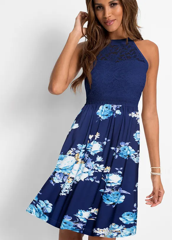 Jersey jurk met kant, bonprix