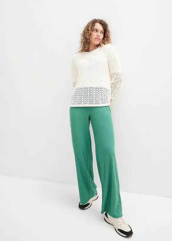 Wijde broek van gestructureerde jersey, high waist, bonprix