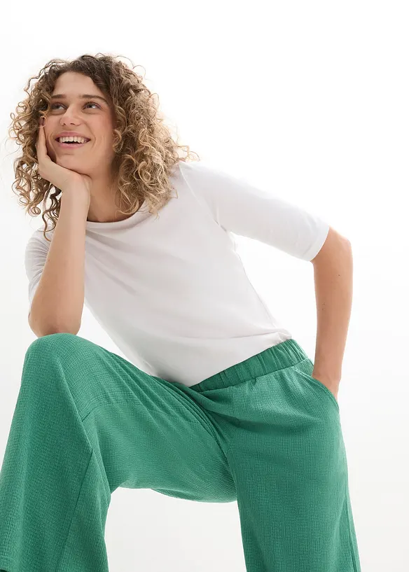 Wijde broek van gestructureerde jersey, high waist, bonprix