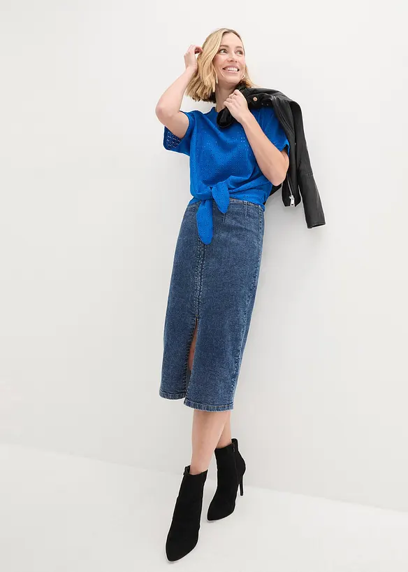 Vleermuisshirt met broderie anglaise, bonprix