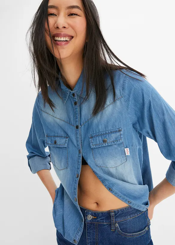 Spijkerblouse met drukknopen, lange mouwen, bonprix