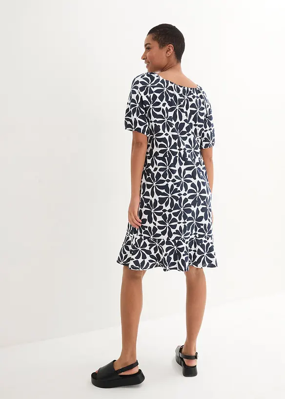 Jersey jurk van katoen met carréhals, bonprix