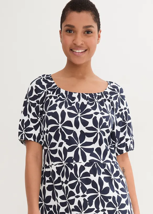 Jersey jurk van katoen met carréhals, bonprix