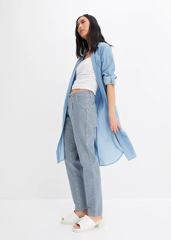 Barrel jeans met strepen, mid waist, bonprix