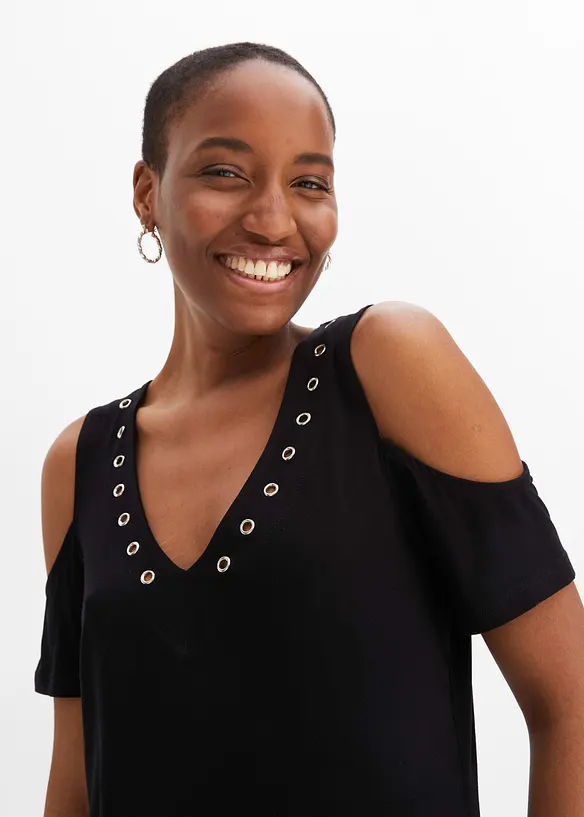 Cold shoulder shirt met eyelets, bonprix