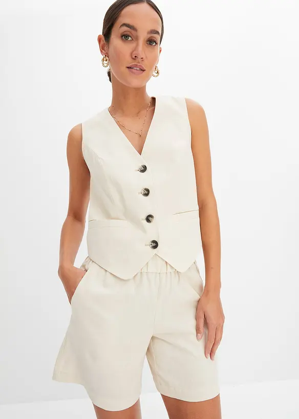Gilet en short van een linnenmix (2-dlg. set), bonprix
