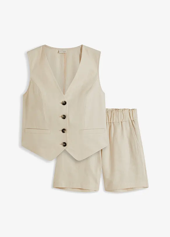 Gilet en short van een linnenmix (2-dlg. set), bonprix