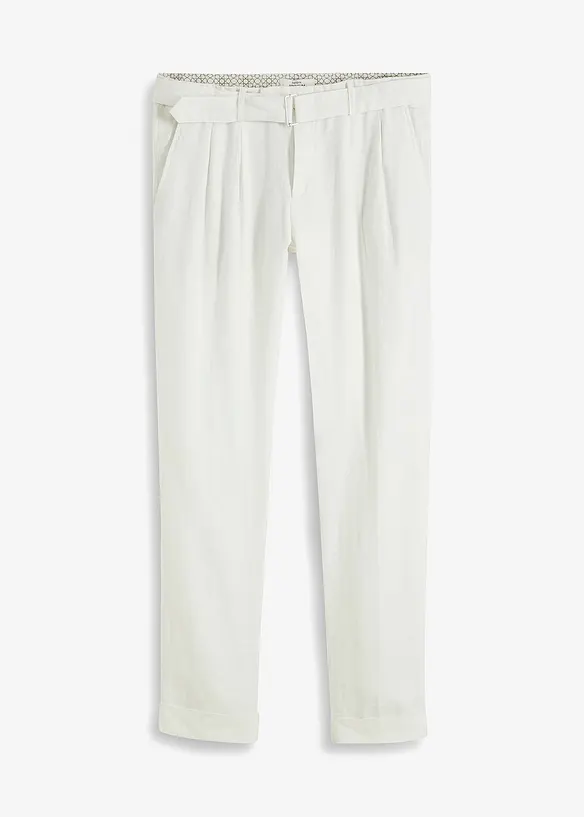 Linnen broek met bandplooien en riem, bpc selection