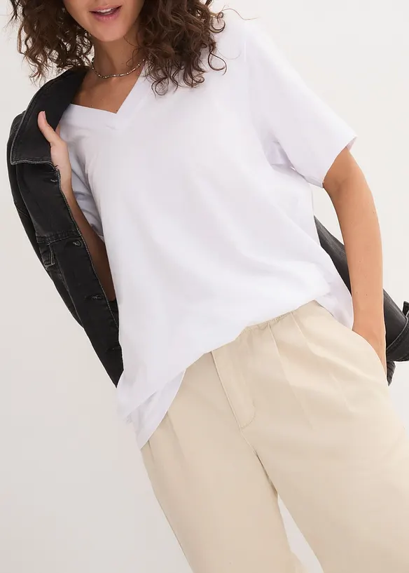 Wijd longshirt met V-hals (set van 5), korte mouw, bonprix