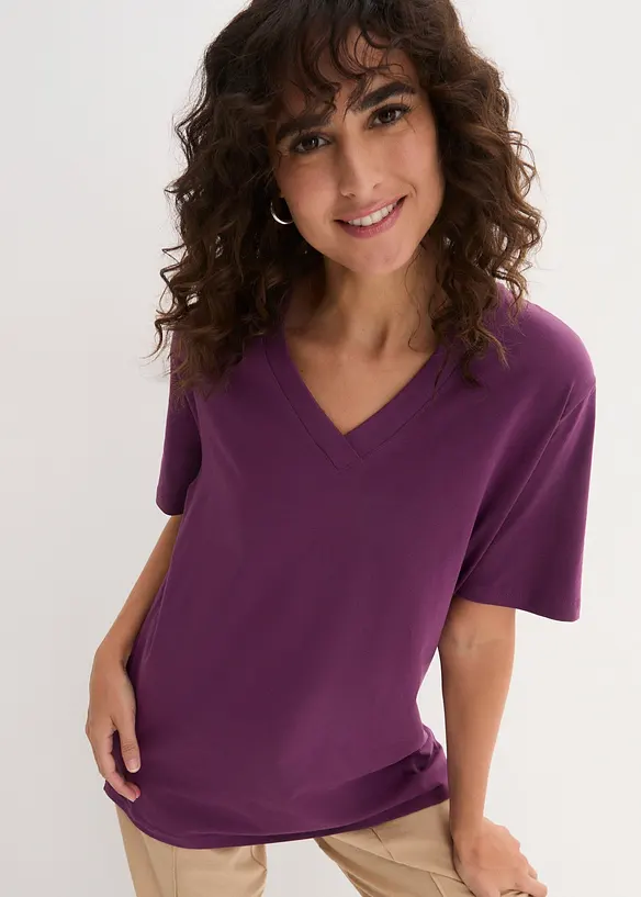 Wijd longshirt met V-hals (set van 5), korte mouw, bonprix