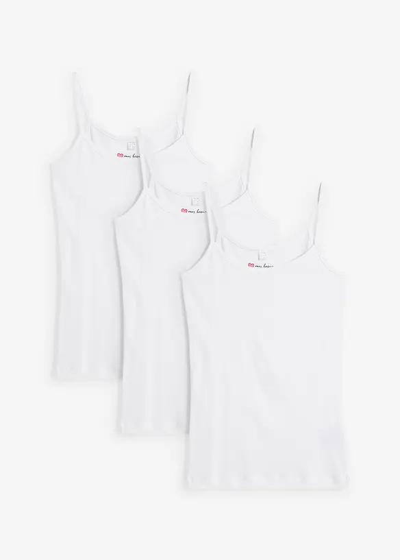 Top met spaghettibandjes van puur katoen (set van 3), bonprix
