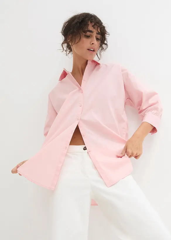 Oversized blouse van katoen met 3/4 mouwen, bonprix