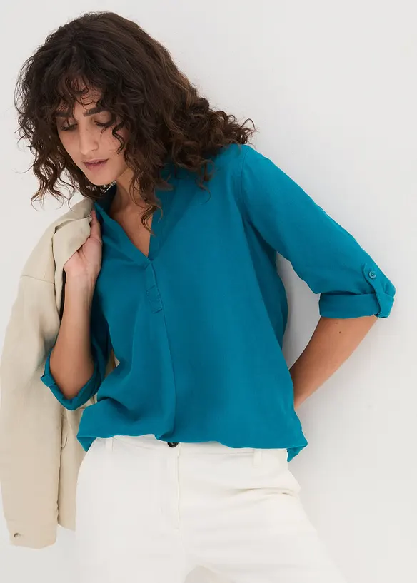 Blouse met linnen en 3/4 mouwen, bonprix