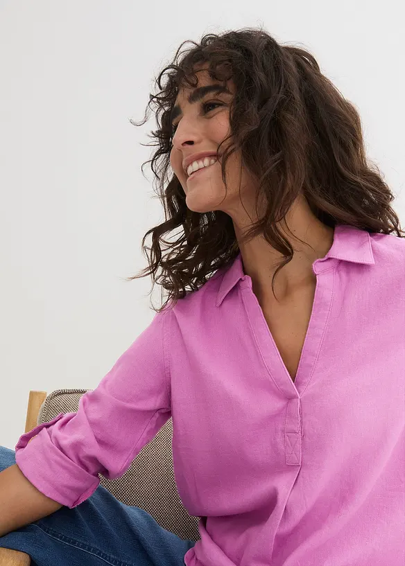 Blouse met linnen en 3/4 mouwen, bonprix
